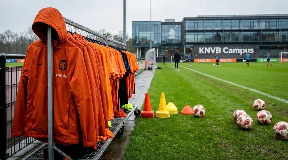 L'équipe des Pays-Bas en formation orange lors d'un match de qualification pour le Mondial 2026